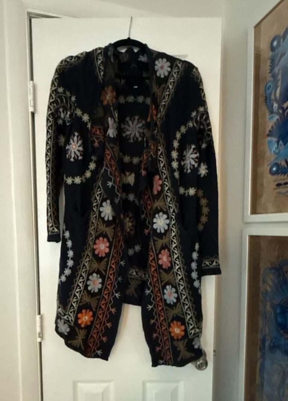Biya Embroidered Floral Open Front Cardigan Size XS